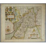 A C17th hand coloured copper engraved map of Gloucestershire by William Hole c1637