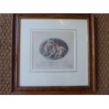 A coloured stipple engraved print, in walnut and gilt decorated frame. Allegory "Innocence