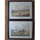 A pair of coloured prints, in black frames. â€˜Coursingâ€™ H19.5cm W26cm