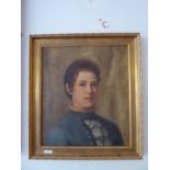 Oil on canvas in gilt frame, unsigned. Portrait of a Victorian Lady circa 1880s. H44.5cm W39cm