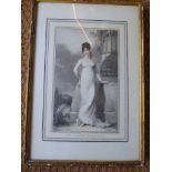 A pair of part coloured engraved prints. In original gilt frames. "Mrs. Mullins" "Mrs. Russell