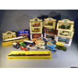 A collection unboxed Dinky & Corgi toy cars including Kasser Gamecock Radar Van, Bentley Rolls