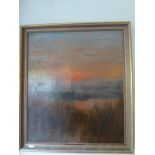 Oil on canvas in gilt and coloured frame indistinctly signed. Marshland Landscape. H74.5cm W64.5cm