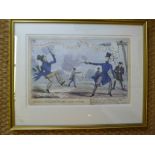 A pair of framed and glazed Punch prints of dueling scenes "The Field of Battersea" & "Kings