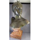 A C19th bronze bust of female head by Alexander Falgurere (1831-1900) with crescent in her hair