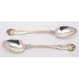 A pair of Victorian silver fiddle, shell and thread pattern serving spoons, maker George Adams,