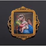 A late 19th century 'Geneva' enamel panel rectangular brooch:,