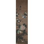 A 19th century Chinese watercolour: depicting exotic birds perched in blossoming and flowering