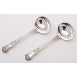 A pair of George IV silver Kings pattern sauce ladles, maker John Meek, London, 1822: initialled,