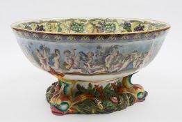 A Meyer & Elliott transfer printed punch bowl of generous proportions: of circular form supported