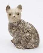 A Staffordshire solid agate saltglaze figure of a cat: modelled seated with head turned,