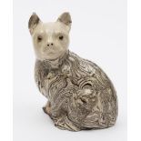 A Staffordshire solid agate saltglaze figure of a cat: modelled seated with head turned,