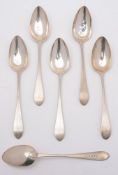 A set of six George III Scottish pointed old English  pattern silver table spoons, no maker's mark,