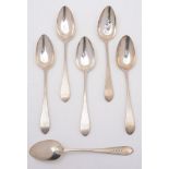 A set of six George III Scottish pointed old English  pattern silver table spoons, no maker's mark,