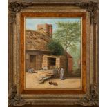 British School 19th Century-
'At the cottage door':-
signed with initials CWR '83
oil on panel
25 x