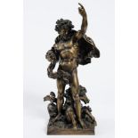 After the Antique, 19th century bronze figure of Neptune: draped in windswept robe,