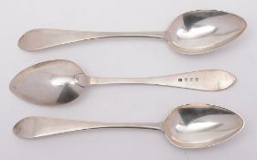 A set of three George III provincial Scottish silver pointed Old English pattern tablespoons,