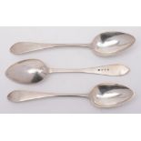 A set of three George III provincial Scottish silver pointed Old English pattern tablespoons,