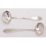 A pair of George III  Irish silver sauce ladles, maker John Dalrymple, Dublin,