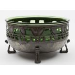 Archibald Knox design for Liberty & Co, a Tudric pewter and green glass bowl: model No 0924,