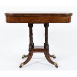 A Regency mahogany and inlaid rectangular card table:, bordered with ebony lines,