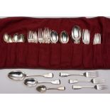 A matched service of fiddle pattern flatware, various makers and dates:, includes five tablespoons,