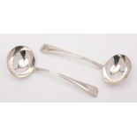 A pair of George III silver Old English thread pattern sauce ladles,