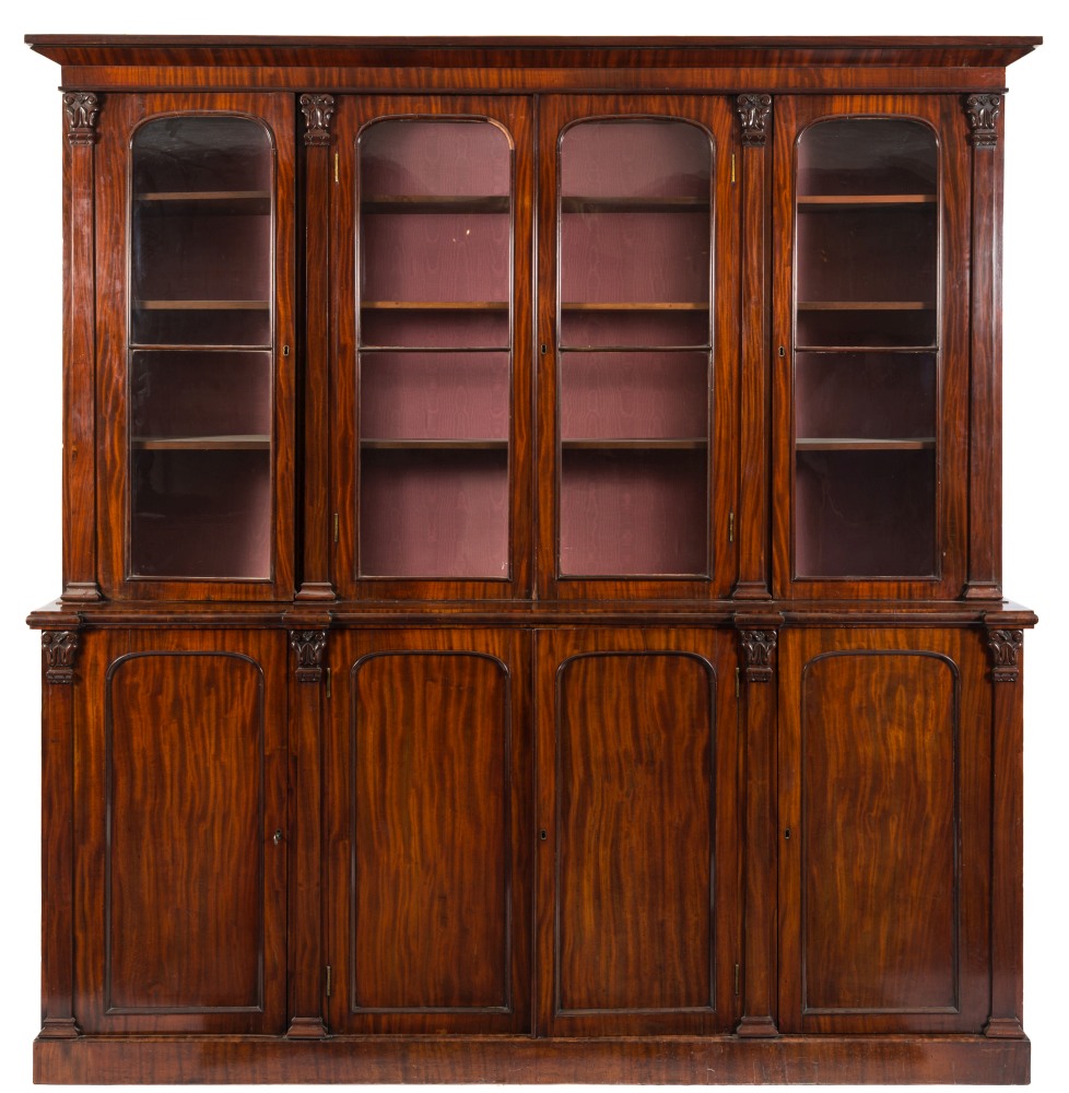 A Victorian mahogany library bookcase:, of breakfront outline,