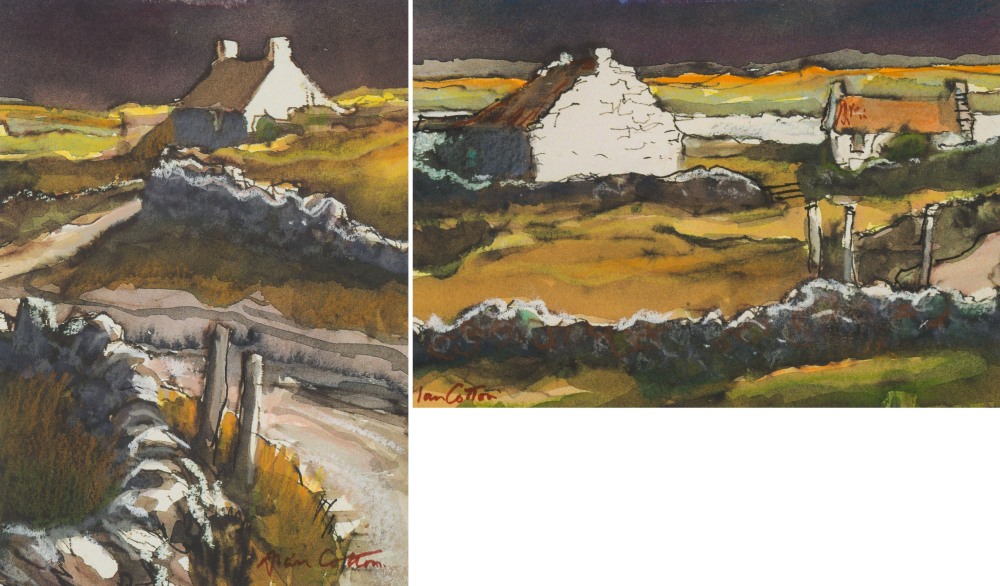 * Alan Cotton [b.1936]-
Crofter's Cottages, Co Kerry, Ireland:-
two, both signed
watercolours
20.