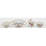 Five pieces of Meissen porcelain: including a custard cup and cover painted with floral bouquets