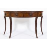 A Regency mahogany and inlaid demi lune pier table:, bordered with ebonised lines,