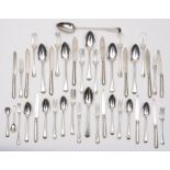 A matched silver Old English bead edge flatware part service, various makers and dates: includes,