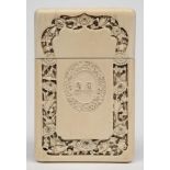 A late 19th century carved ivory carte-de-visite case: of rectangular outline,