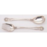 A pair of William IV silver fiddle , shell and thread pattern salad servers, maker WB, London,