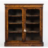 A Victorian walnut, crossbanded and inlaid low display cabinet:, bordered with boxwood lines,