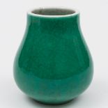 A Chinese green monochrome crackle glazed vase: of squat baluster form, 19th century,