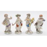 Four Meissen porcelain figures: allegorical of the seasons modelled after the original by J.J.