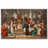 A Continental porcelain plaque: of rectangular form painted with Johannes Hus at the Council of