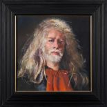 * Robert O Lenkiewicz [1941-2002]-
Self-Portrait with Red Scarf:-
signed twice and inscribed on the