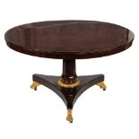 A Regency mahogany, inlaid and giltwood circular breakfast table:,