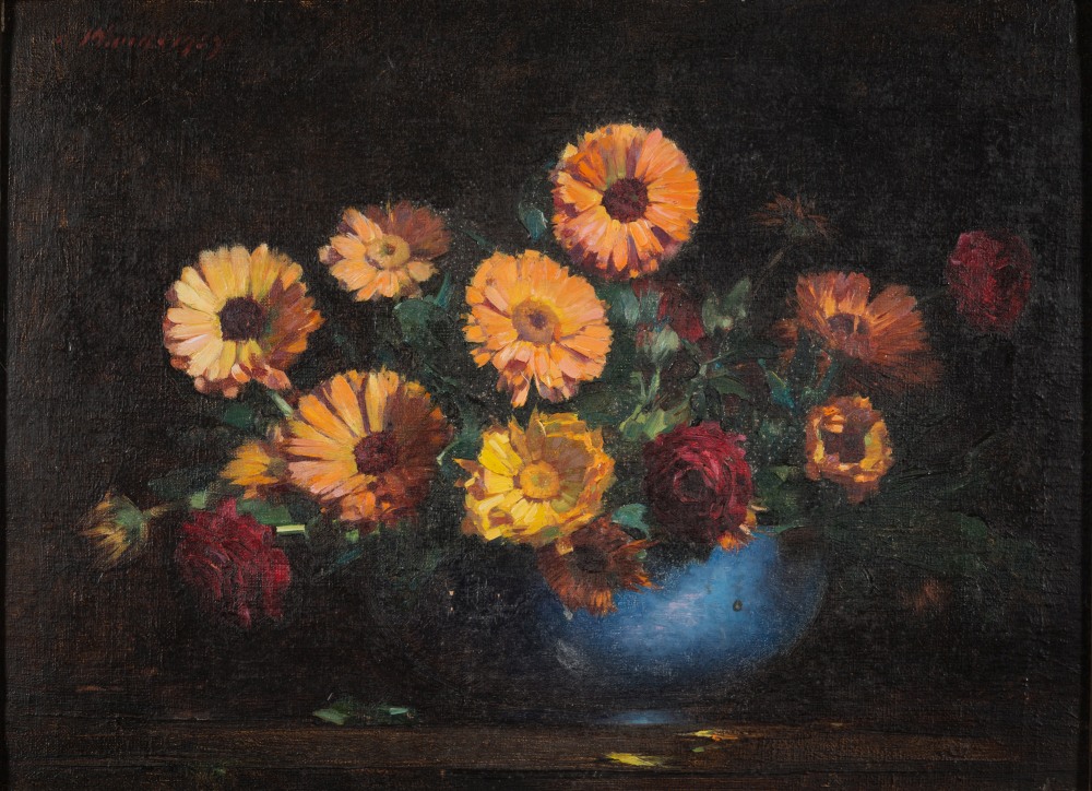 William Thomas  Wood [1877-1958]-
Still life of flowers in a bowl:-
signed and dated 1909 top