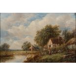 Joseph Thors [1863-1900] - 
Landscape with cottage in foreground: -
signed
oil on canvas 
19 x 29cm.