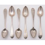 A set of five Victorian provincial Scottish silver pointed Old English pattern teaspoons,