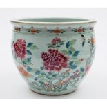 A Chinese famille rose jardiniere: painted with tree peonies, foliage and butterflies,