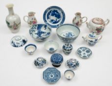 A group of Chinese famille rose and blue and white wares: including a teapot and matched cover