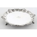 A George II silver card tray, maker John Harvey I, London, 1746: crested,