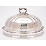 A late Victorian plated meat dish cover: crested, of domed oval outline,