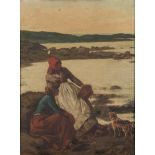 Arthur Potter [Exh. 1882-1892]-
Young fisherwomen and dog by a rocky cove, evening:-
signed A.