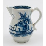 A Lowestoft blue and white sparrow-beak cream jug: painted  with the 'Island and long fence'