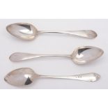 A set of three George III provincial Scottish silver pointed Old English pattern tablespoons,